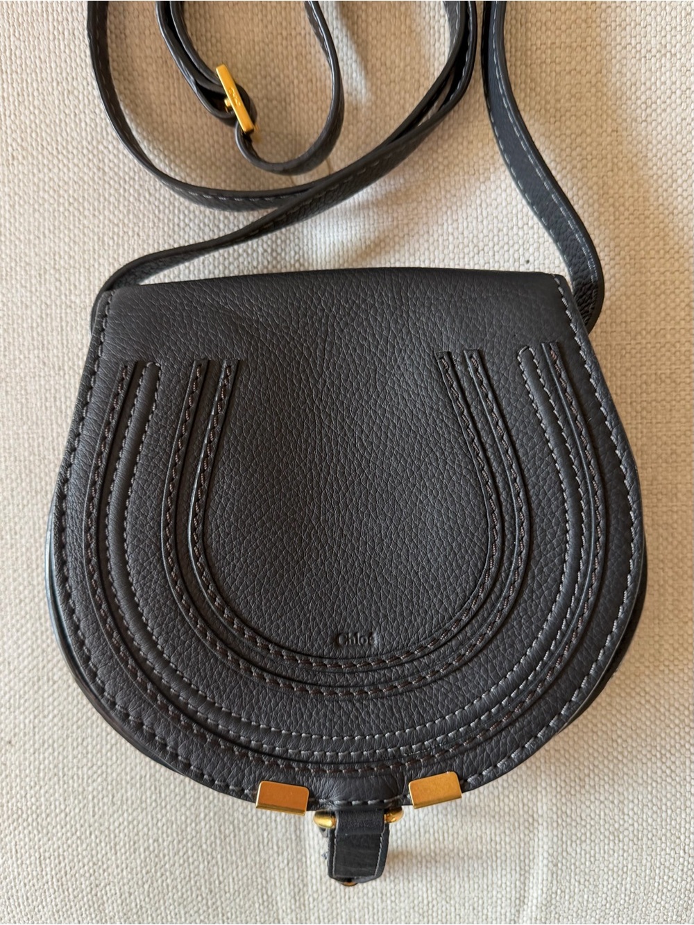 Chloe Black Leather Small Marcie Crossbody with Gold Accents